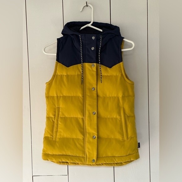 Patagonia Bivy Vest Sulphur Yellow XS Mushroom Print Lining Hooded - Picture 2 of 14